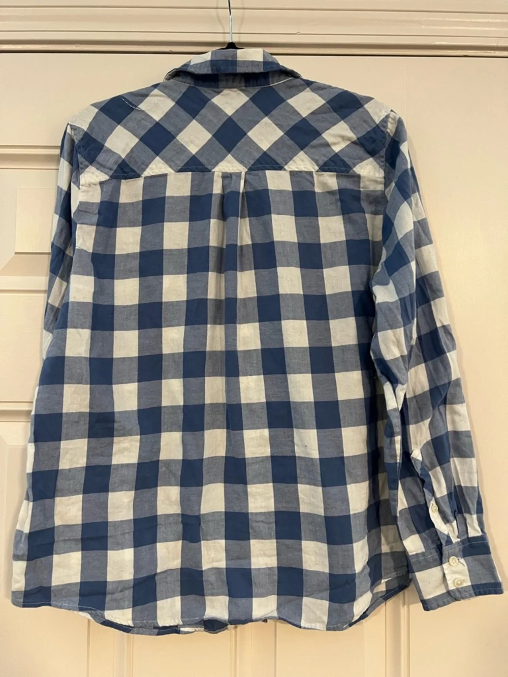 J.Crew Factory White Blue Gingham Button Down Shirt Long Sleeve Front Pocket XL - Picture 2 of 2